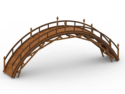 Wooden Arch Bridge Featuring Decorative Railings and Traditional Design Elements 3d model