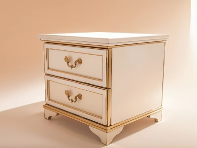 Elegant White And Gold Decorative Cabinet With Two Drawers And Golden Handles 3d model
