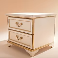 Elegant White And Gold Decorative Cabinet With Two Drawers And Golden Handles