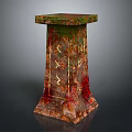 Decorative Architectural Column With Green Red Gold Marbled Surface And Intricate Patterns