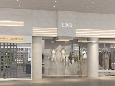 Elegant Modern Clothing Store Exterior With Glass Windows Mannequins And Lighting 3d model