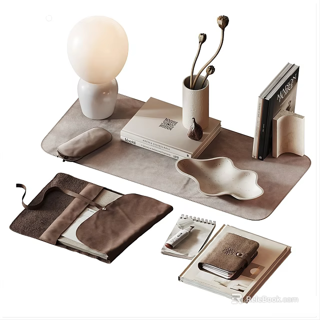 Modern Decorative Ornament Set With Lamp Pen Holder Books Tray And Leather Pouch 3d model 