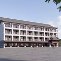 Ancient Chinese Architecture With Traditional Roof White Walls Red Pillars And Open Square Area