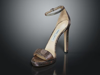 Luxury Snakeskin Open Toe High Heels With Ankle Strap And Stiletto Heel 3d model