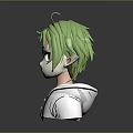 Game Movie Character with Green Hair Red Eyes Elf Ears in White Hoodie