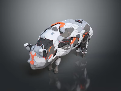 3D Pig Model With Geometric Design And Polygonal White Gray Orange Textured Surface 3d model