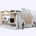 Modern Mall Retail Store Interior With Curved Structure Display Shelves And Green Plants