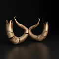 Golden Curved Ornament Decor Set With Textured Cracked Design On Black Background