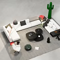 Modern Sofa Coffee Table Combination With White Black Design And Cactus Decor Elements 3d model