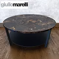 Round Marble Dining Table Dark Surface Gold Veins Black Legs Wooden Floor Light Wall