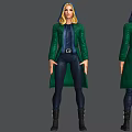 Game Movie Character Multiple Angles With Blonde Hair Green Coat Blue Hood And Black Boots