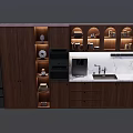 Modern Kitchen Interior With Wooden Built in Cabinets And Marble Countertop