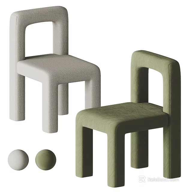 Modern Minimalist Leisure Chairs with Light Gray Green Upholstery Curved Armrests and Spherical Accents 3d model 