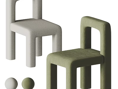 Modern Minimalist Leisure Chairs with Light Gray Green Upholstery Curved Armrests and Spherical Accents 3d model