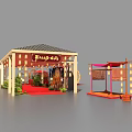 Traditional Chinese Tobacco And Liquor Store With Red Curtains Lanterns Blessing Decor Red Carpet And Greenery