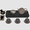 Modern Tea Set With Teapot Teacups Tray And Tea Tools On White Background 3d model