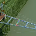 Cable Stayed Bridge Structure Under Construction With Crane In Green Fields 3d model