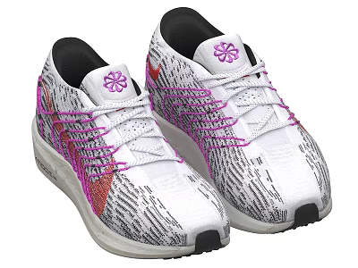 White and Pink Athletic Shoes with Textured Upper Pink Laces and Black Toe Heel 3d model