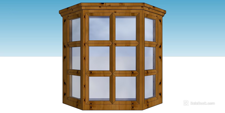 Wooden Octagonal Window Frame With Clear Glass Panes And Classic Design 3d model 