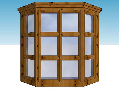 Wooden Octagonal Window Frame With Clear Glass Panes And Classic Design 3d model