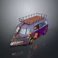 Purple Van with Crocodile Mouth Design and Roof Rack Decorative Patterns