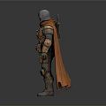 Detailed Fantasy Armored Warrior With Silver Helmet Brown Cape And Metallic Armor
