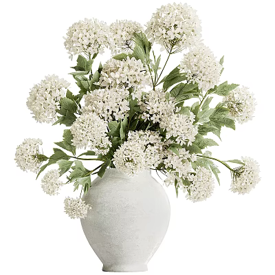 Elegant Decorative Ornament Set Featuring White Vase with White Flowers and Green Leaves 3d model