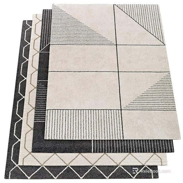 Square Rug With Geometric Patterns Striped Details Neutral Tones Modern Design 3d model