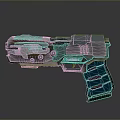 Futuristic Sci Fi Pistol With Mechanical Design Silver Blue Color And Ergonomic Grip