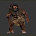 Prehistoric Caveman Character With Spear Ragged Clothing And Muscular Build