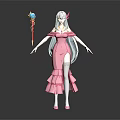 White Haired Character With Red Horns In Pink Dress Holding Magic Staff With Star Decoration
