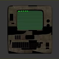 Vintage Computer Terminal Design With Green Screen Mechanical Keyboard And Metallic Worn Case