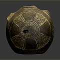 Ancient Clay Pot With Carved Circular Pattern Small Hole And Decorative Motifs