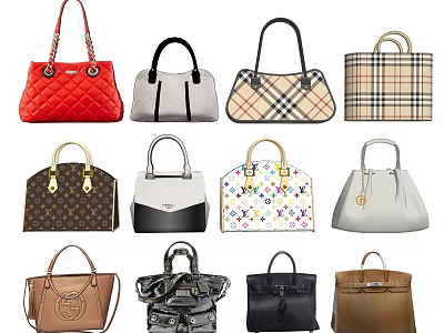 Stylish Women's Leather Handbags With Various Styles Colors Plaid And Monogram Patterns 3d model