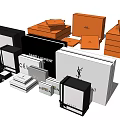 Decorative Ornament Set with YSL CELINE Saint Laurent Brand Orange Black White Stacked Boxes