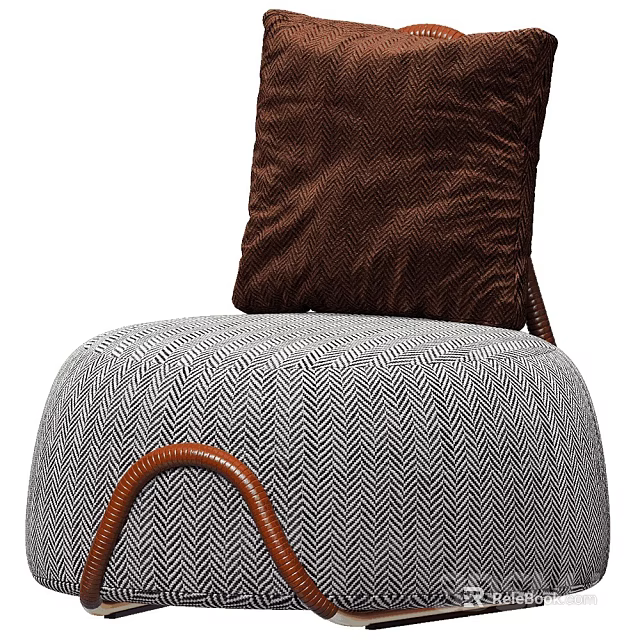 Stylish Single Sofa With Gray Herringbone Pattern Dark Brown Pillow And Brown Side Handle 3d model 