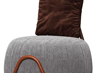 Stylish Single Sofa With Gray Herringbone Pattern Dark Brown Pillow And Brown Side Handle 3d model
