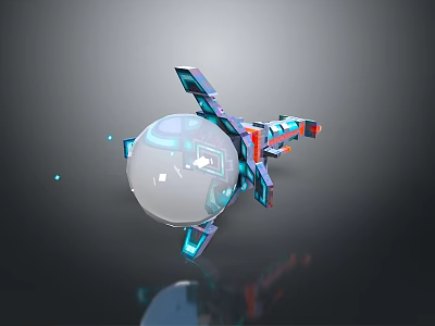 Futuristic Geometric Mechanical Structure With Transparent Sphere And Red Blue Accents 3d model