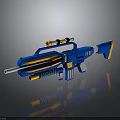 Futuristic Sci Fi Weapon With Blue And Yellow Detailed Scope Barrel And Grip Design