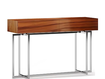 Modern Wooden Console Table With Brown Surface And Silver Metal Legs For Modern Entryway Decor 3d model