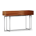 Modern Wooden Console Table With Brown Surface And Silver Metal Legs For Modern Entryway Decor