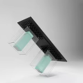 Modern Dining Table Set With Black Tabletop Green Transparent Glass Column Supports And Black Chairs