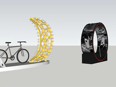 Bicycle With Yellow Moon Shaped Structure And Black Circular Display With 3d model