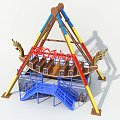 Colorful Caribbean Pirate Themed Amusement Park Ride With Dragon Decorations Blue Stairs And Triangular Frame