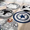 Cute Round Rug with Animal Prints Star Shield and Paw Patterns