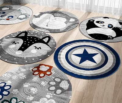 Cute Round Rug with Animal Prints Star Shield and Paw Patterns 3d model