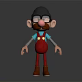 Cartoon Character With Red Overalls Black Helmet Big Nose And Glasses
