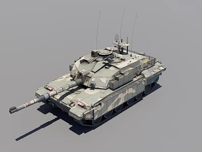 Military Tank Weapon With Camouflage Pattern Main Gun And Antenna Systems 3d model