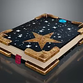 Stacked Decorative Box With Black Star Pattern Golden Frame And Red Accent