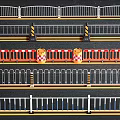 Various Road Railings With Orange Barriers And Red White Traffic Dividers On Street